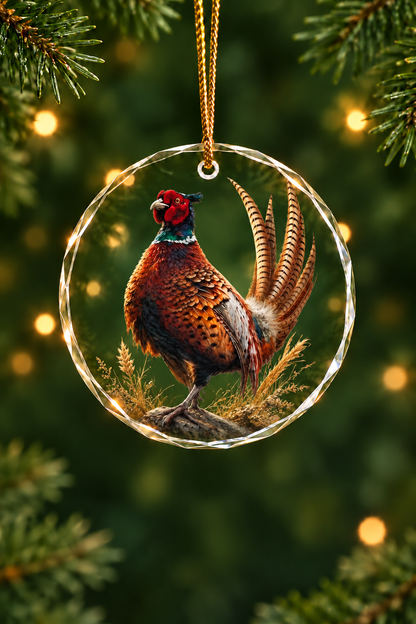 Golden Prairie Pheasant Rise - Glass Ornament image 1