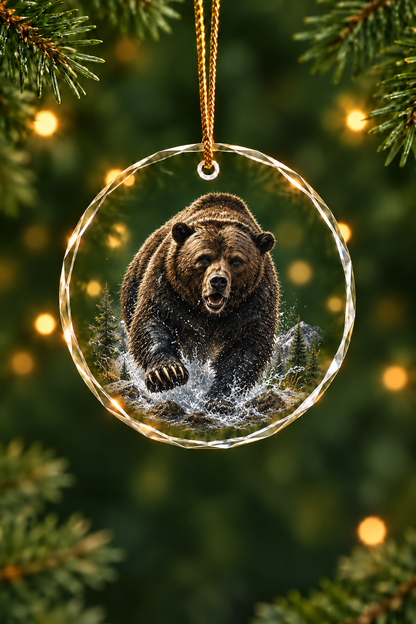 Mountain Ridge Grizzly Charge - Glass Ornament image 1