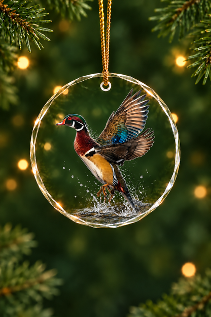 Golden Timber Wood Duck Takeoff - Glass Ornament image 1