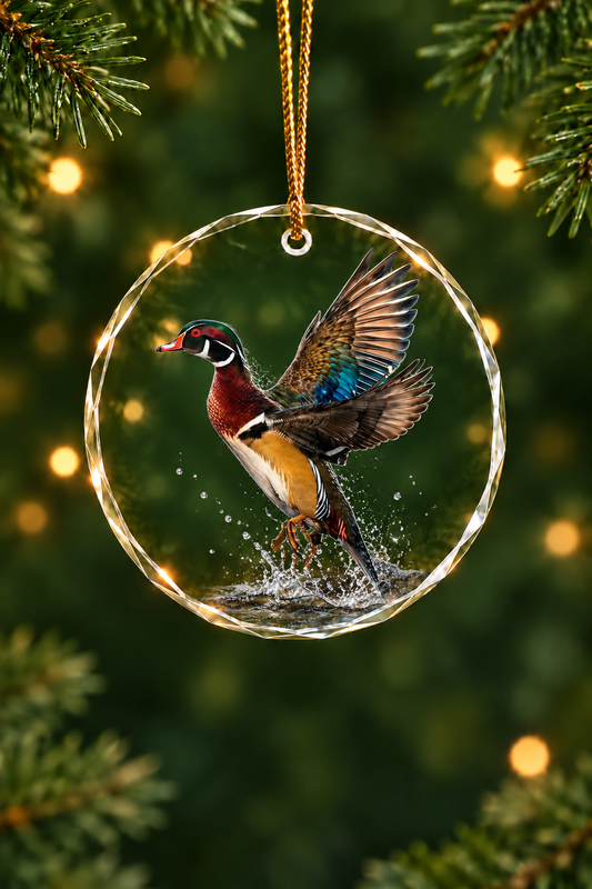 Golden Timber Wood Duck Takeoff - Glass Ornament image 1