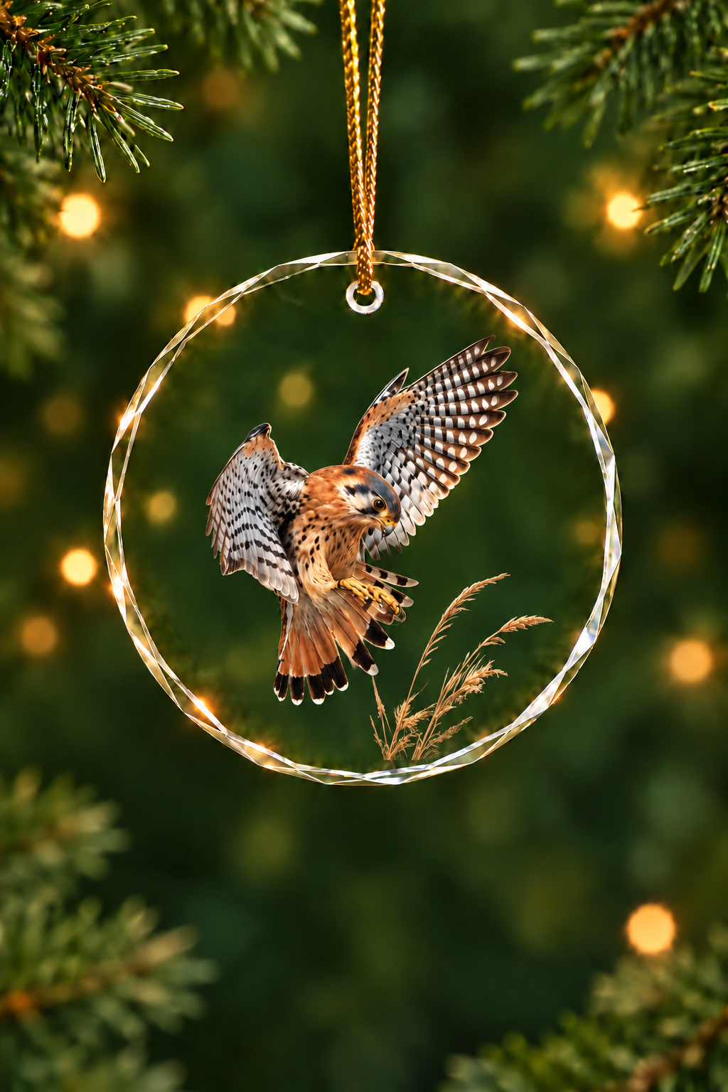 Sunlit Kestrel Sky Dive - Glass Ornament image 1