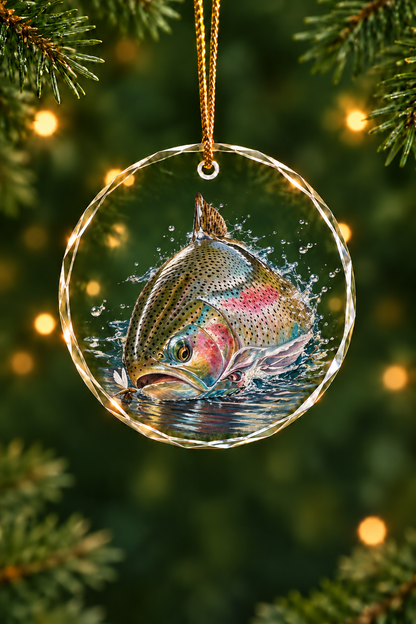 Crystal Ripple Trout Splash - Glass Ornament image 1