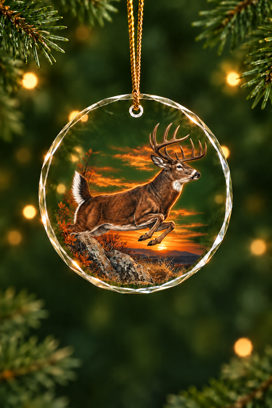 Sunset Ridge Leaping Whitetail - Glass Ornament image 1