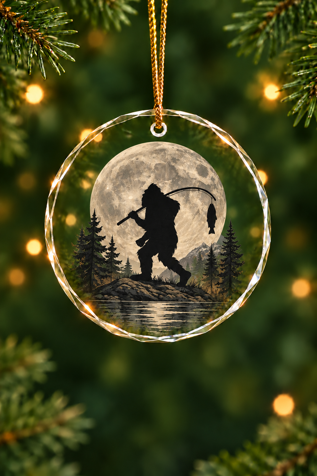 Moonlight Bigfoot Angler - Glass Ornament image 1