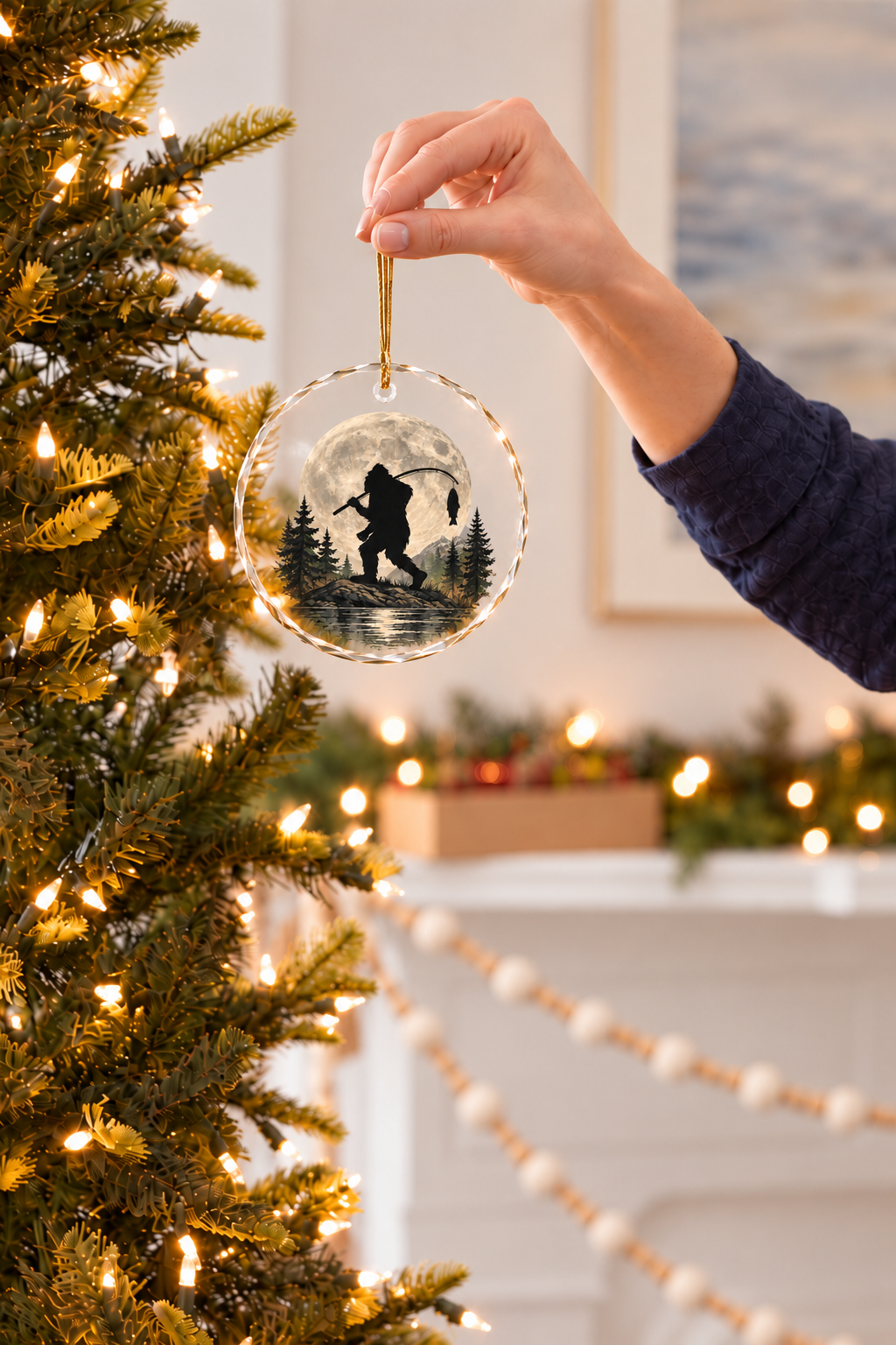 Moonlight Bigfoot Angler - Glass Ornament image 2