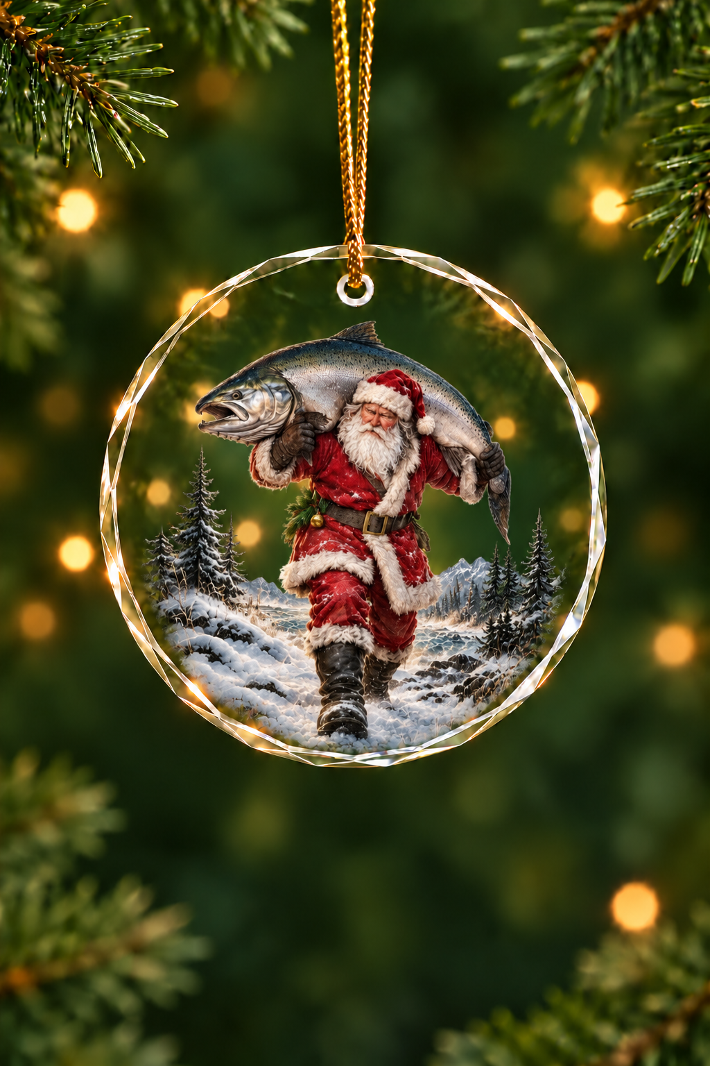 Santa Moonlight King Salmon Catch - Glass Ornament image 1