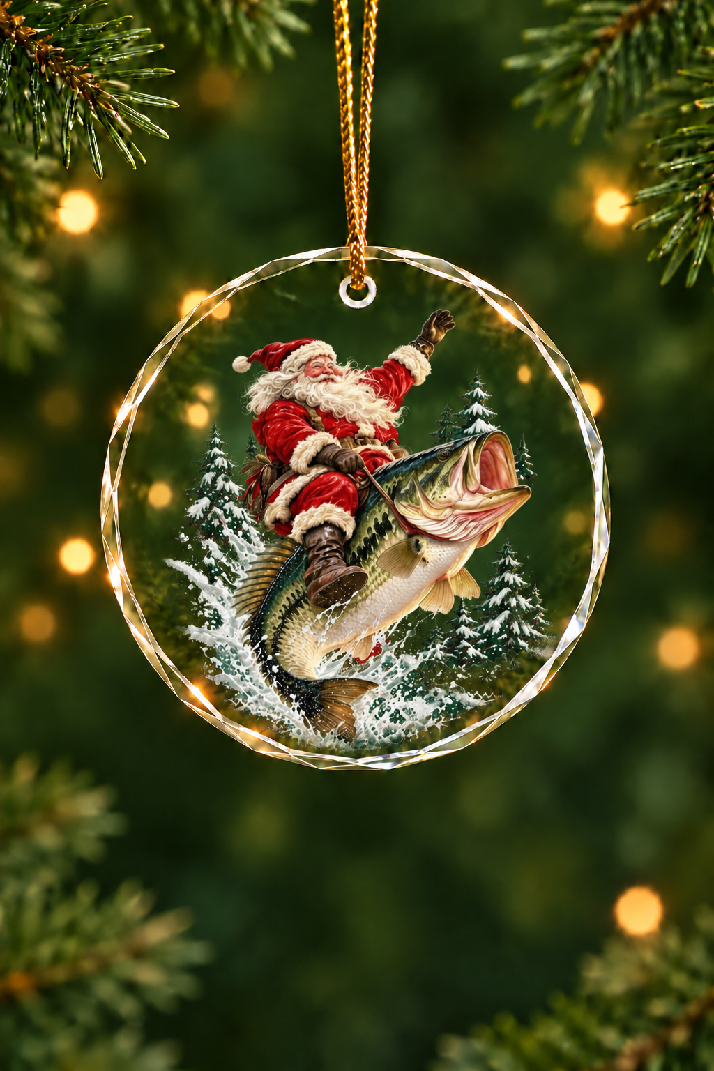 Santa Festive Bass Rodeo - Glass Ornament image 1