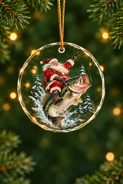 Santa Festive Bass Rodeo - Glass Ornament image 1