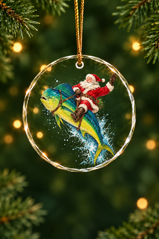 Santa Mahi Mahi Express - Glass Ornament image 1