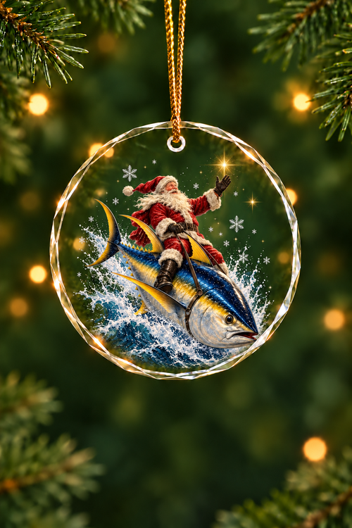 Santa Starlight Yellowfin Tuna Sleigh - Glass Ornament image 1