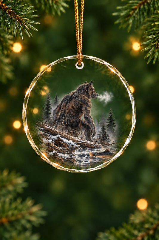 Dogman Misty Pine River - Glass Ornament image 1