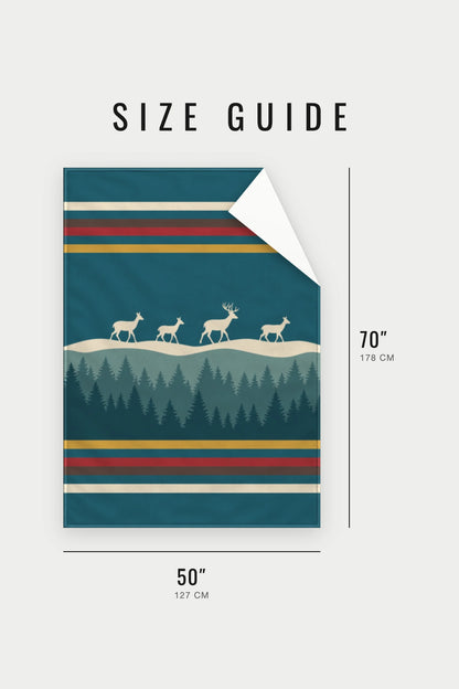 Teal Forest Whitetail Deer Fleece Throw