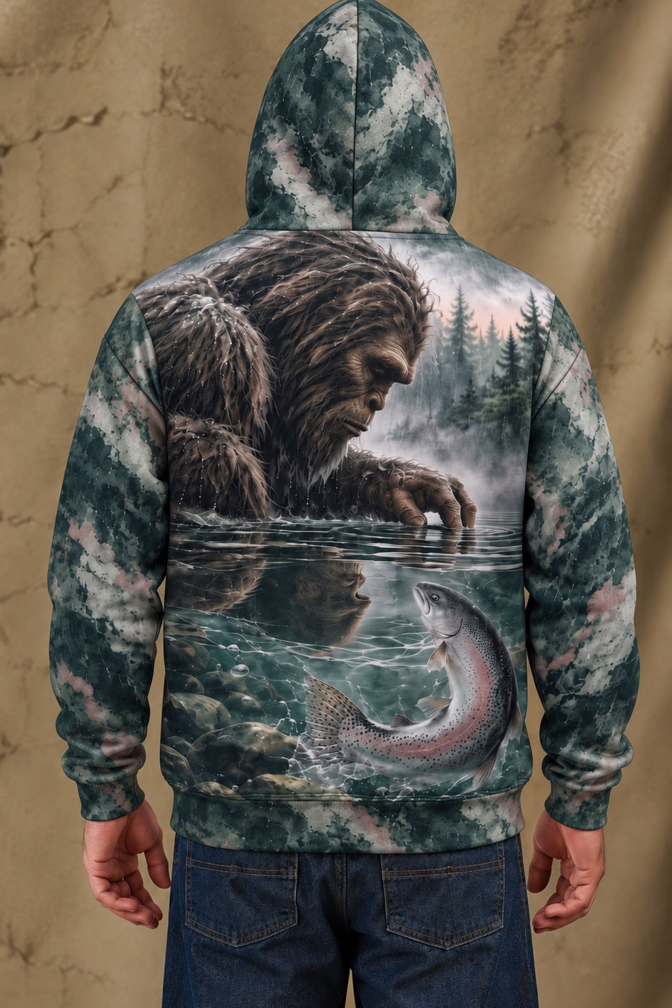 Performance Fleece-Lined Hoodie - Bigfoot Trout Misty Stream image 2