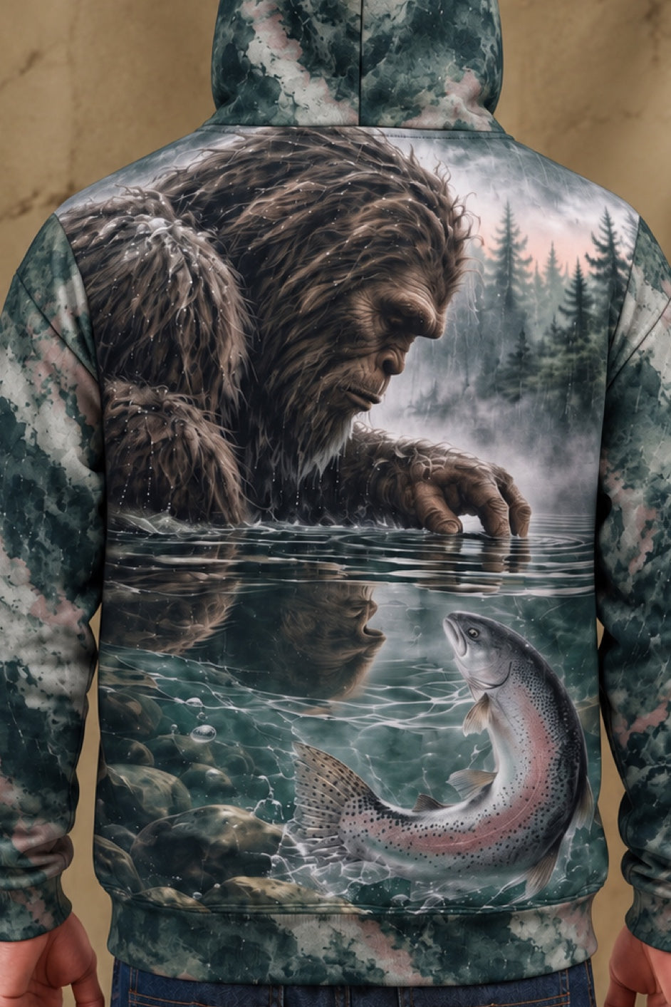 Performance Fleece-Lined Hoodie - Bigfoot Trout Misty Stream image 4