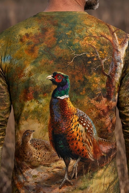 Performance Hunting Long Sleeve - Cock and hen pheasant in a woodland clearing - ULS315V image 4