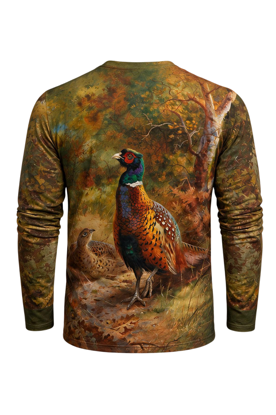 Performance Hunting Long Sleeve - Cock and hen pheasant in a woodland clearing - ULS315V image 5