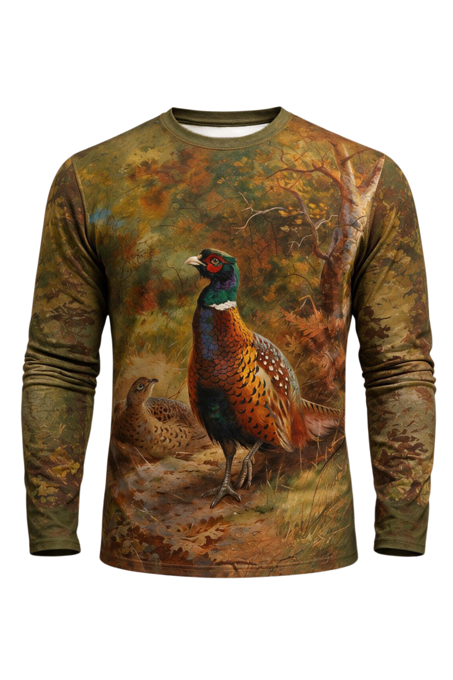 Performance Hunting Long Sleeve - Cock and hen pheasant in a woodland clearing - ULS315V image 6