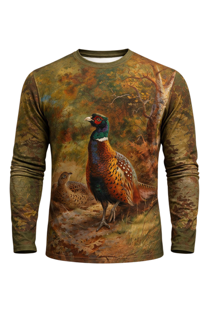 Performance Hunting Long Sleeve - Cock and hen pheasant in a woodland clearing - ULS315V image 6