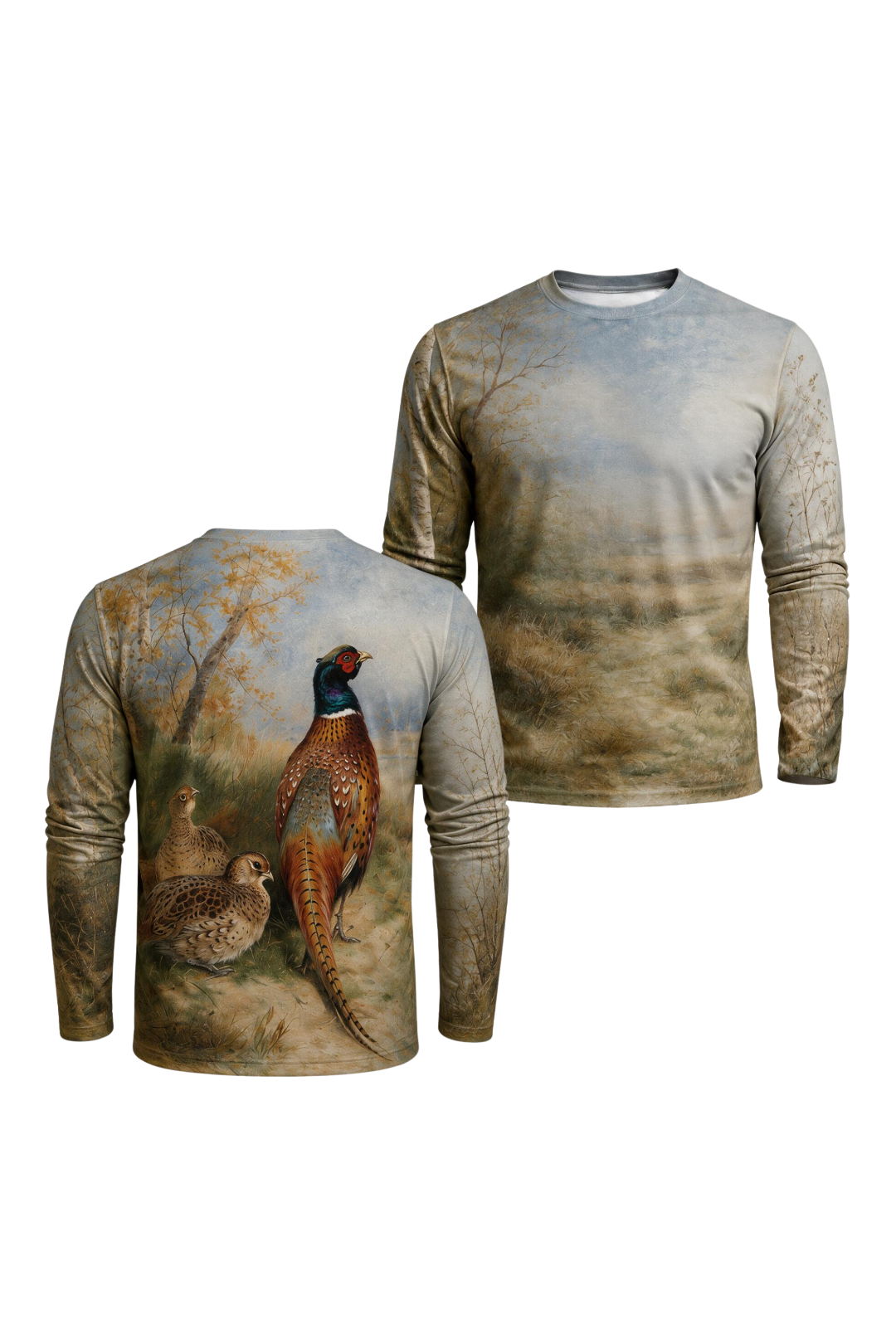 Performance Hunting Long Sleeve - Cock and Hen Pheasant at the Edge of a Wood - ULS317V image 1