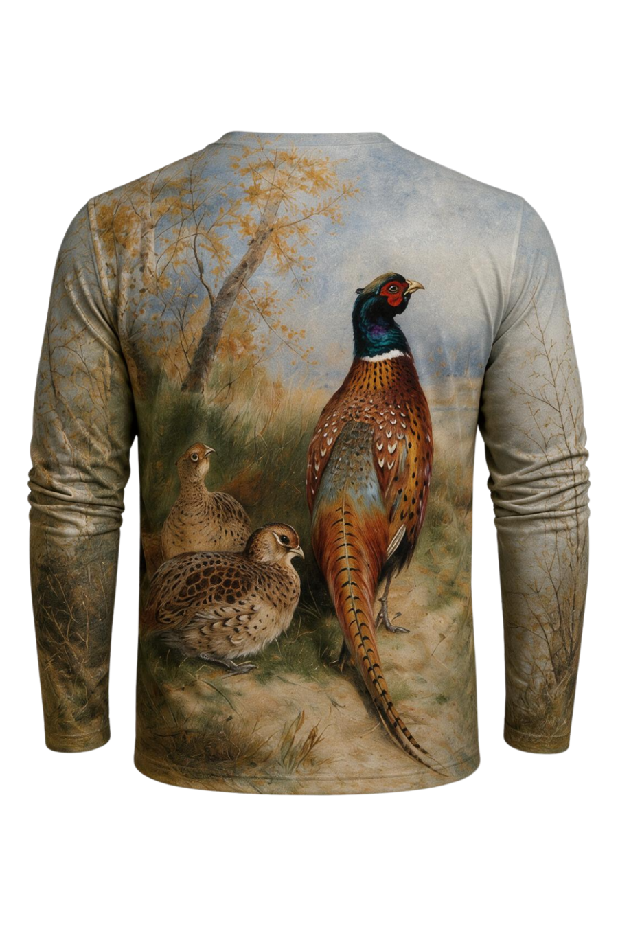 Performance Hunting Long Sleeve - Cock and Hen Pheasant at the Edge of a Wood - ULS317V image 5