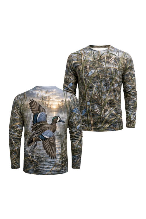 Performance Hunting Long Sleeve - Blue Winged Teal Early Marsh Flash - ULS318V image 1