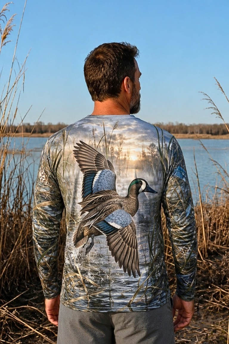 Performance Hunting Long Sleeve - Blue Winged Teal Early Marsh Flash - ULS318V image 2