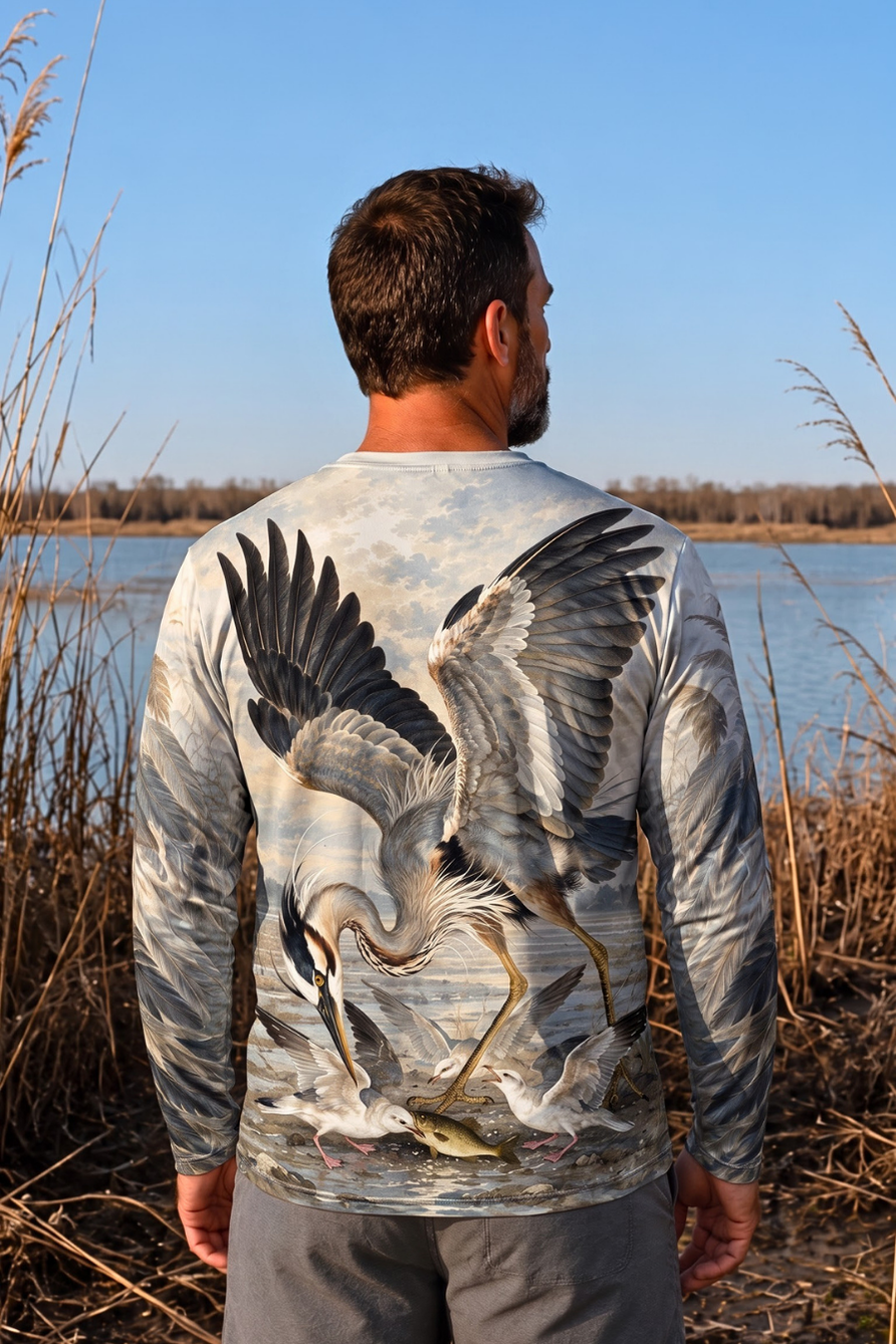 Performance Outdoor Long Sleeve - Heron, Stillwater Strike, Diving Heron & Fish - ULS350V image 2