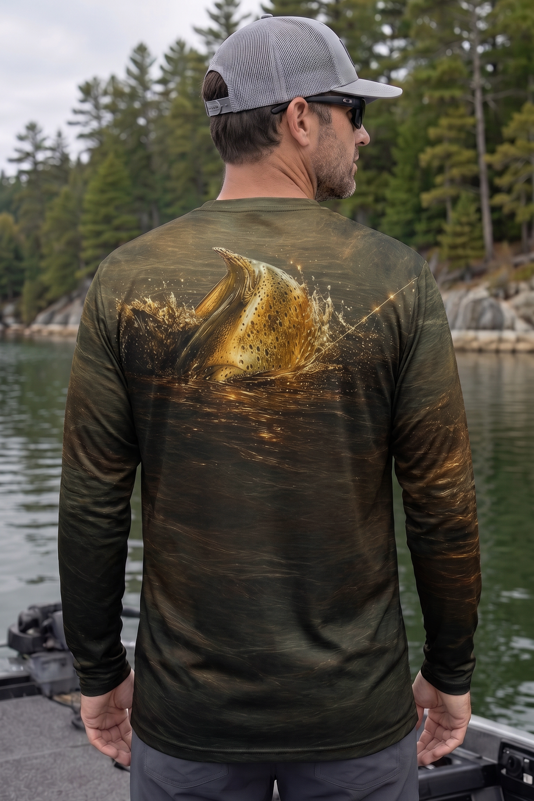 Performance Fishing Long Sleeve - Bronze Burst Trout Leap - TBT296 image 2