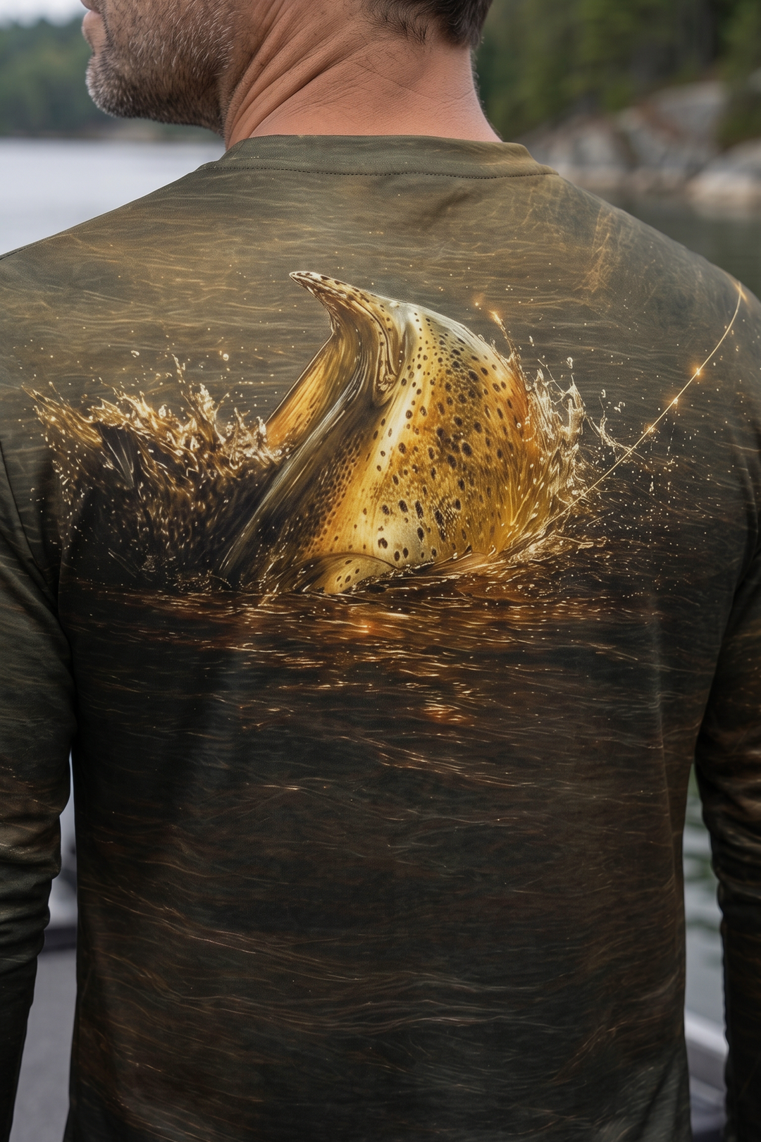Performance Fishing Long Sleeve - Bronze Burst Trout Leap - TBT296 image 4