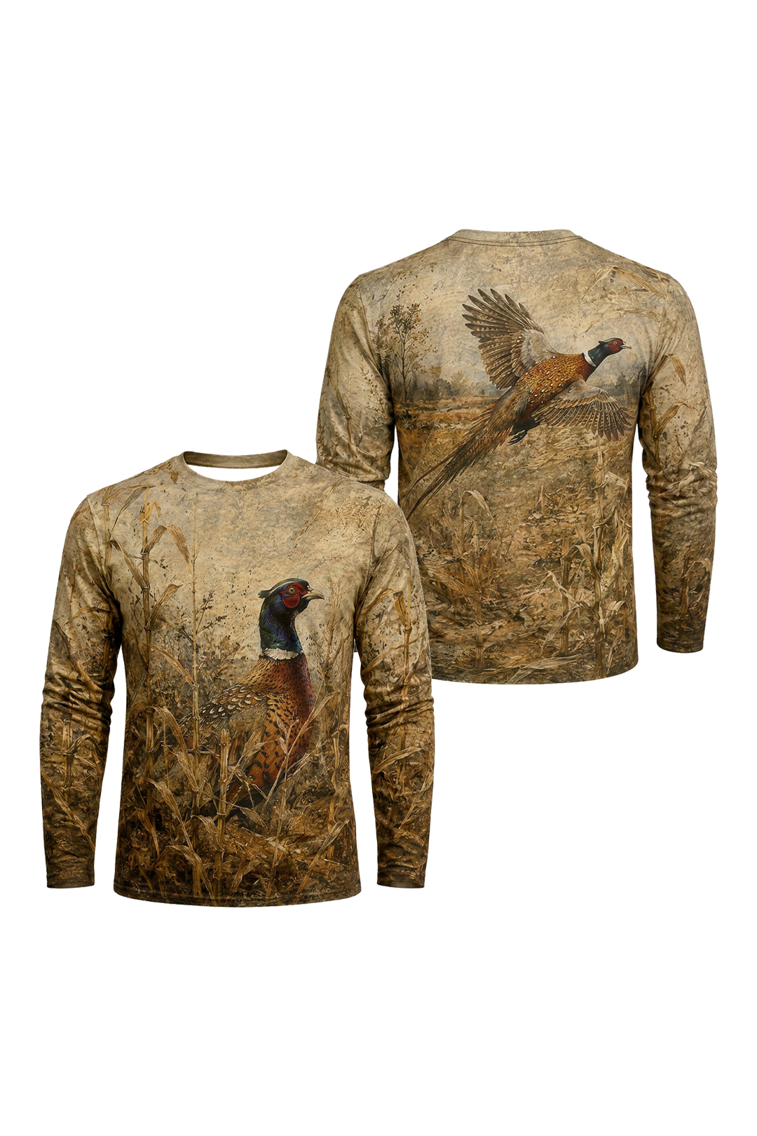 Performance Hunting Long Sleeve - Golden Cornfield Pheasant Flush - TBT336 image 1