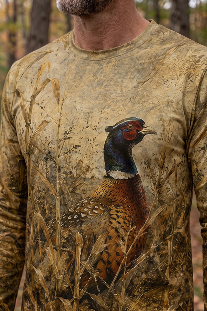 Performance Hunting Long Sleeve - Golden Cornfield Pheasant Flush - TBT336 image 4