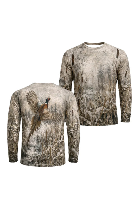 Performance Hunting Long Sleeve - Snowy Marsh Pheasant Flight - TBT337