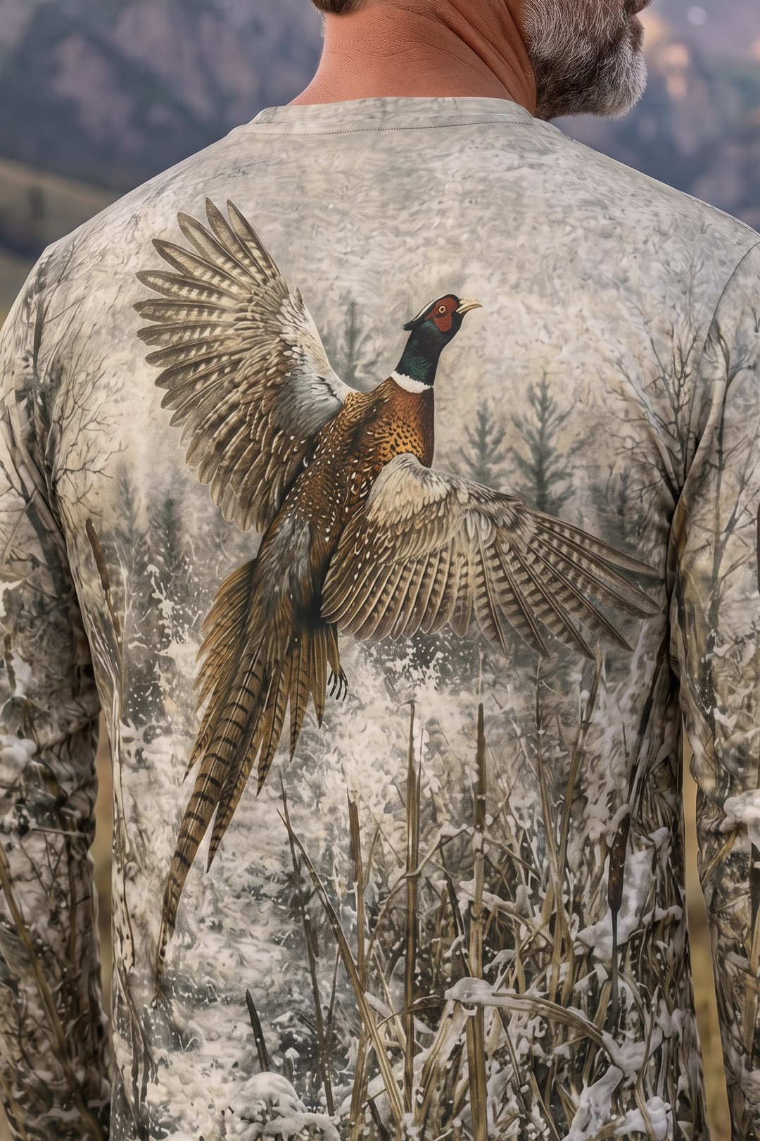 Performance Hunting Long Sleeve - Snowy Marsh Pheasant Flight - TBT337 image 4
