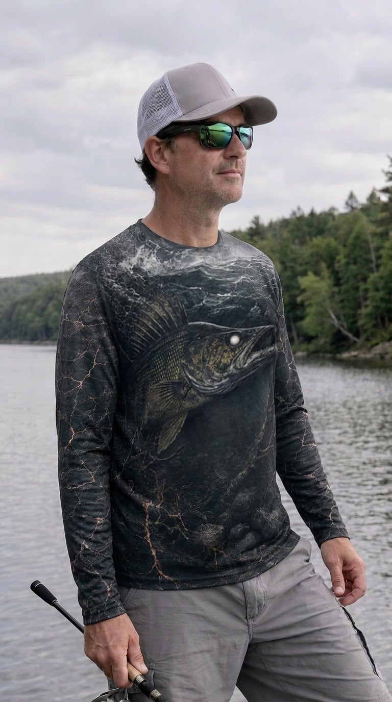 Performance Fishing Long Sleeve - Deep Water Walleye Shadow - TBT343 image 2