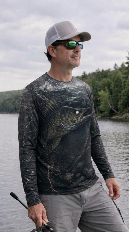 Performance Fishing Long Sleeve - Deep Water Walleye Shadow - TBT343 image 2