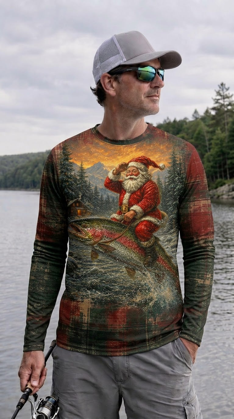 Performance Fishing Long Sleeve - Christmas Trout Yuletide - TBT346 image 2