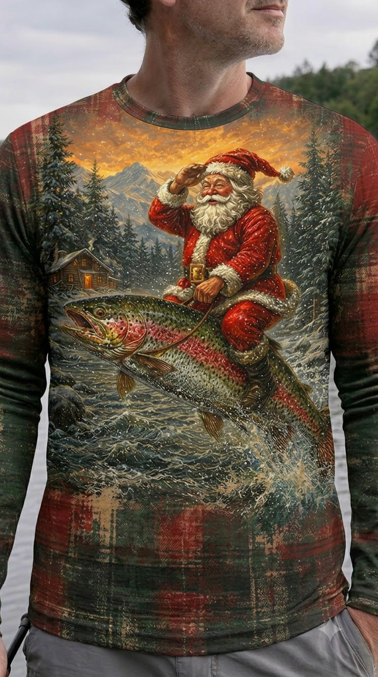 Performance Fishing Long Sleeve - Christmas Trout Yuletide - TBT346 image 4