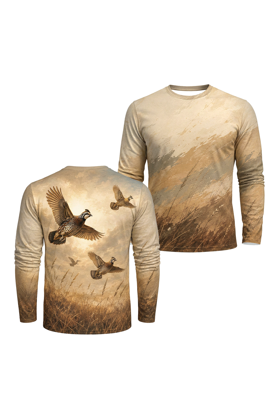 Performance Hunting Long Sleeve - Golden Prairie Quail Flight - TBT357 image 1