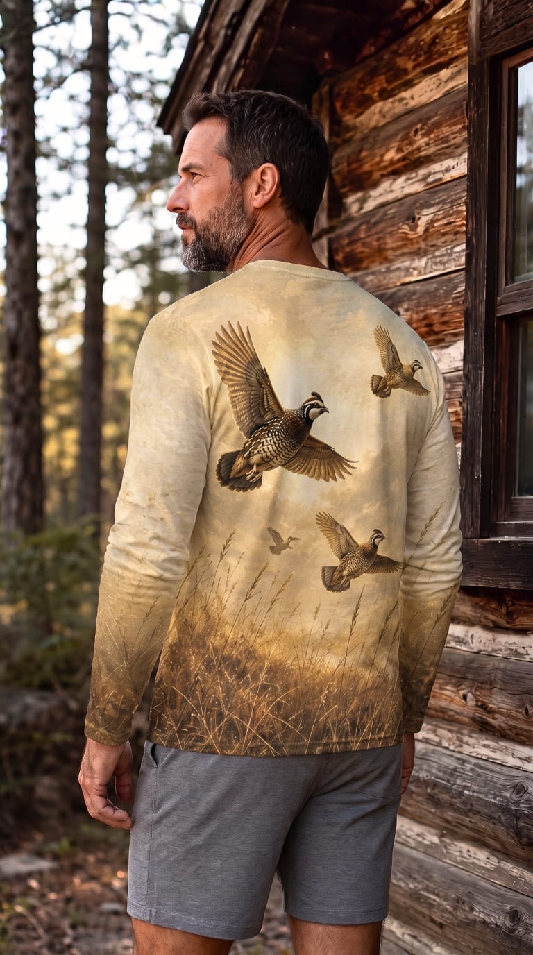 Performance Hunting Long Sleeve - Golden Prairie Quail Flight - TBT357 image 3