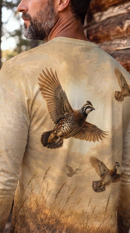 Performance Hunting Long Sleeve - Golden Prairie Quail Flight - TBT357 image 4