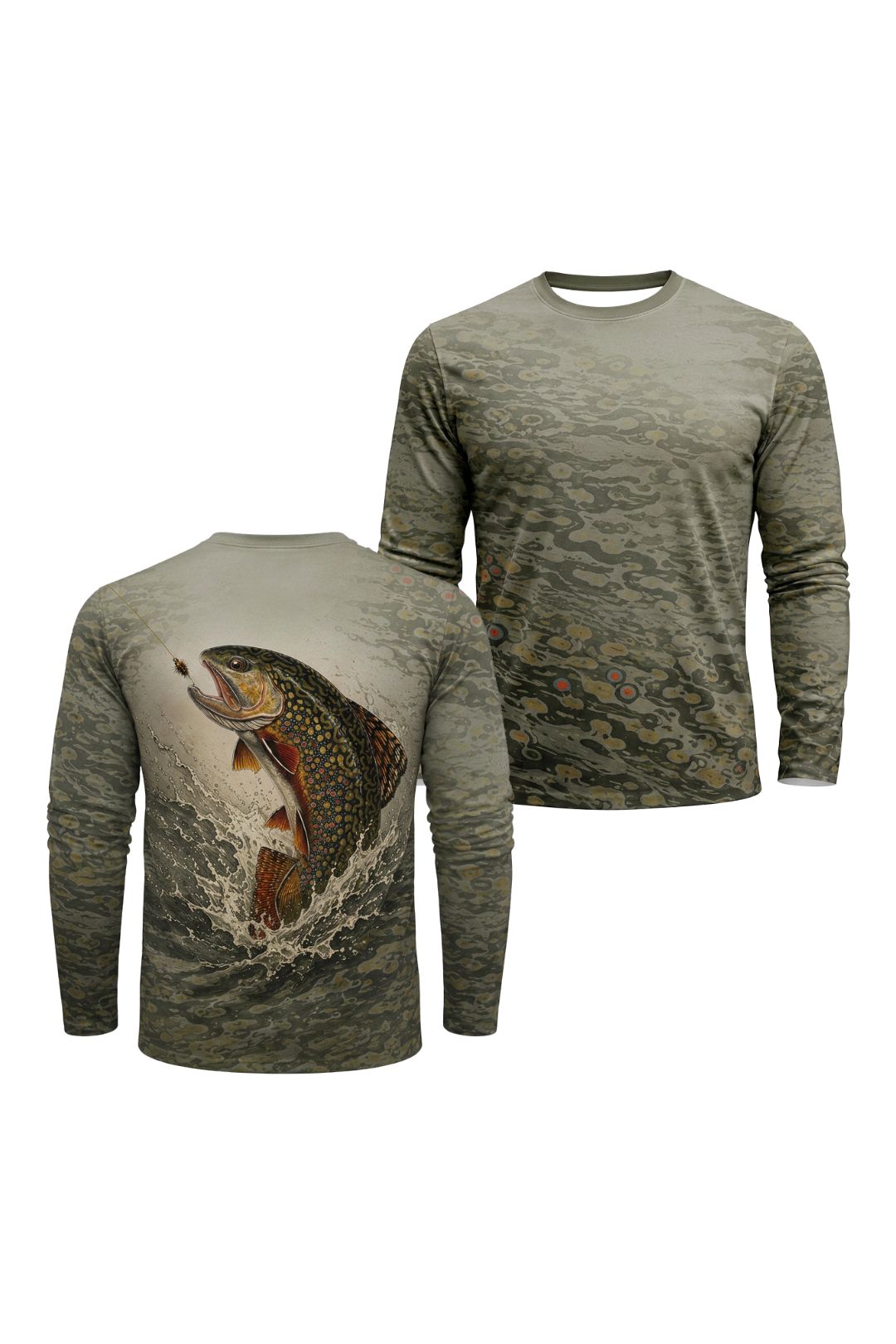 Performance Fishing Long Sleeve - Speckled Stream Brook Trout Leap - TBT390 image 1