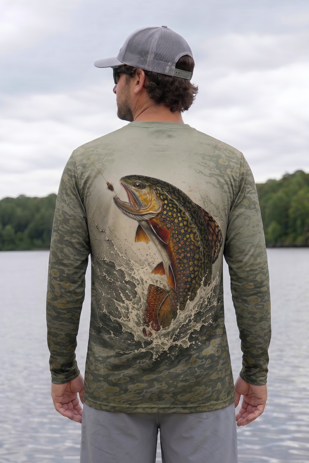 Performance Fishing Long Sleeve - Speckled Stream Brook Trout Leap - TBT390 image 2