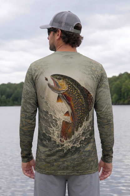 Performance Fishing Long Sleeve - Speckled Stream Brook Trout Leap - TBT390 image 2
