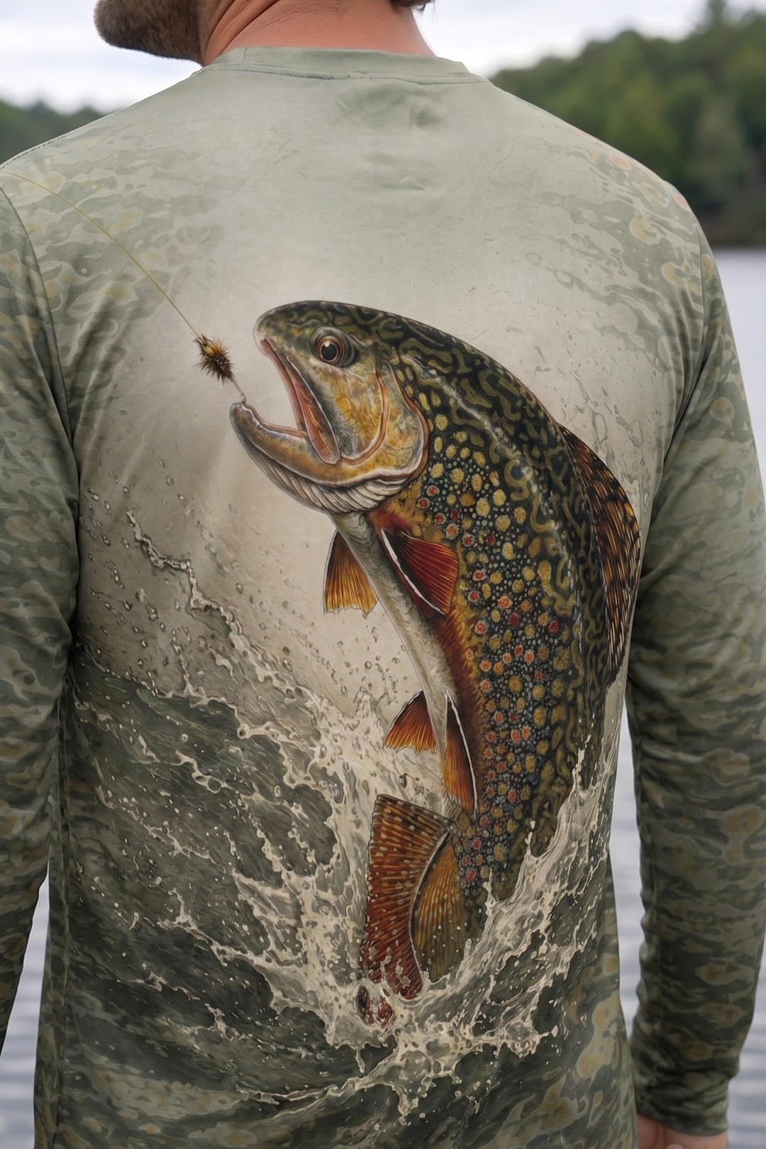 Performance Fishing Long Sleeve - Speckled Stream Brook Trout Leap - TBT390 image 4