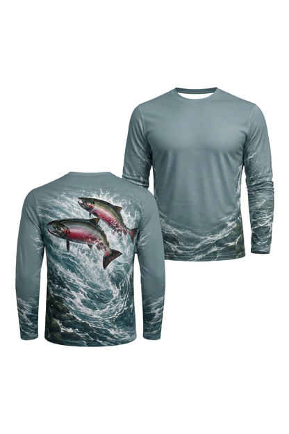 Performance Fishing Long Sleeve - Glacial Current King Chinook Leap - TBT392 image 1