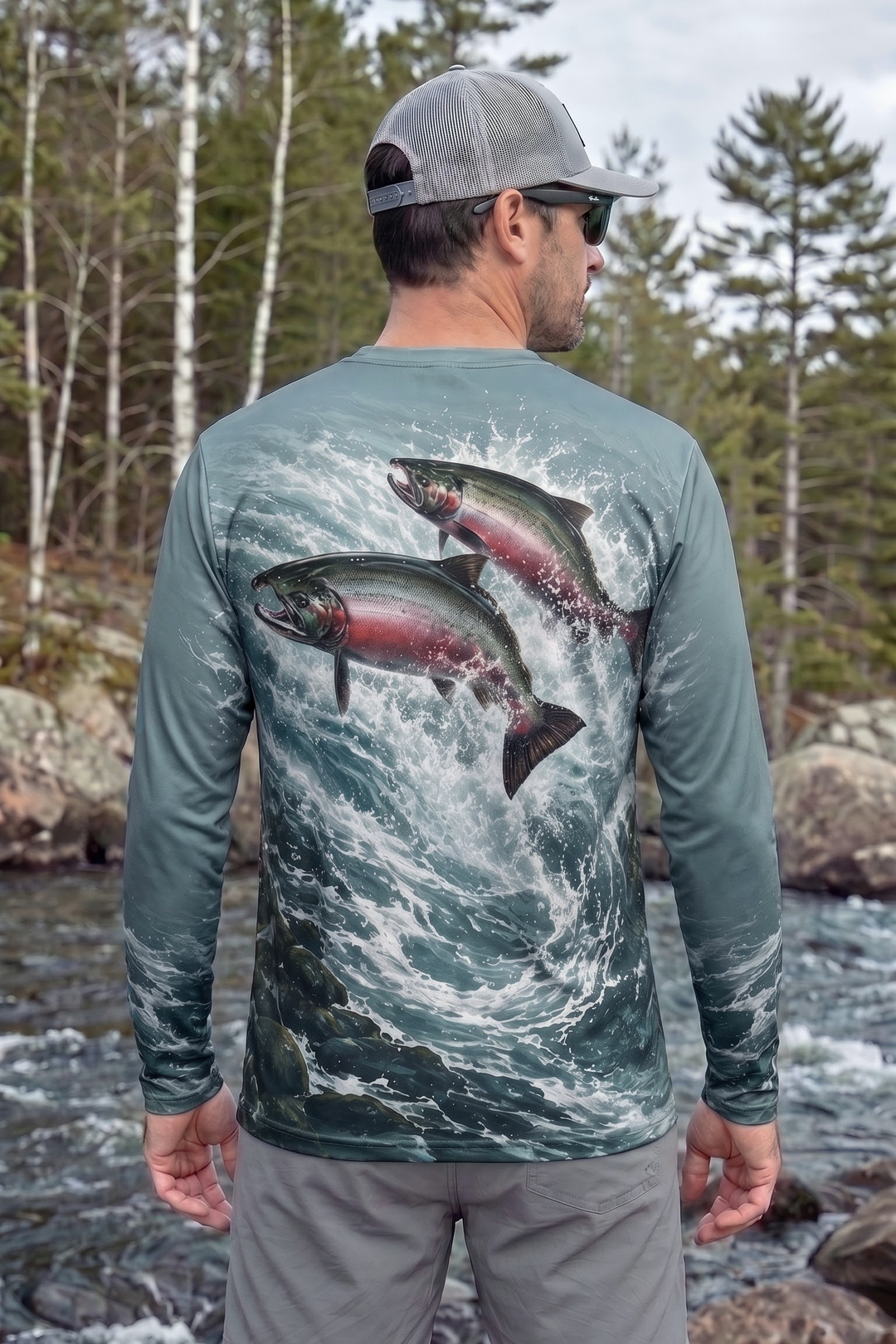 Performance Fishing Long Sleeve - Glacial Current King Chinook Leap - TBT392 image 2