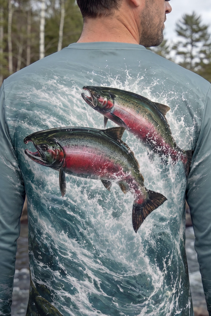 Performance Fishing Long Sleeve - Glacial Current King Chinook Leap - TBT392 image 4
