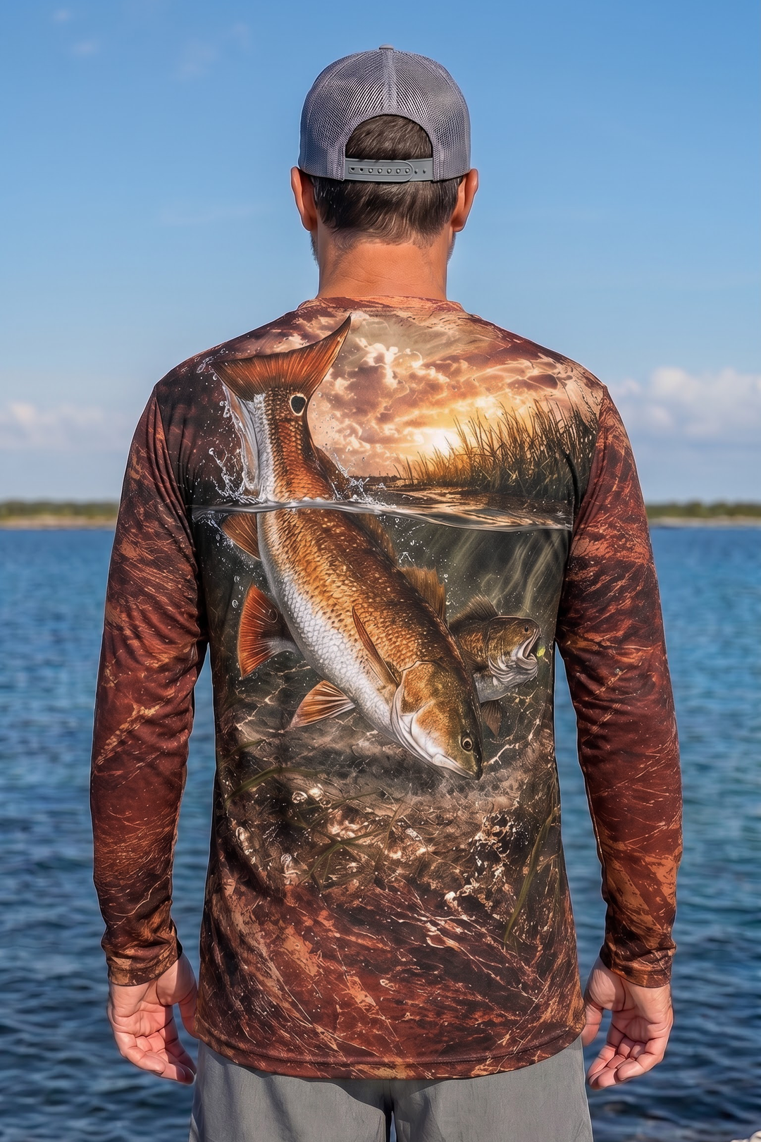 Performance Fishing Long Sleeve - Sunset Marsh Redfish Breach - ULS492K image 2