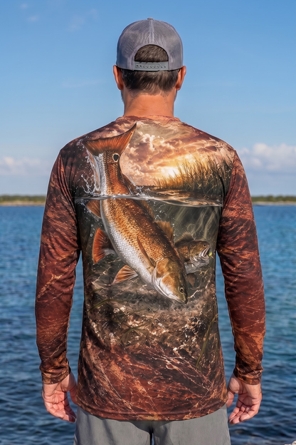 Performance Fishing Long Sleeve - Sunset Marsh Redfish Breach - ULS492K image 2