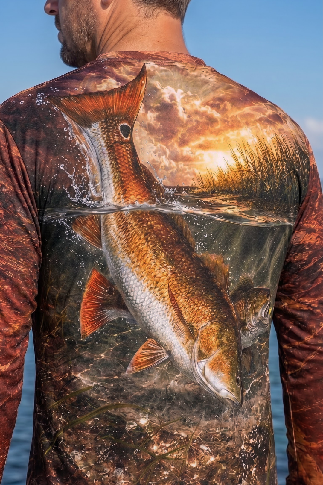 Performance Fishing Long Sleeve - Sunset Marsh Redfish Breach - ULS492K image 4